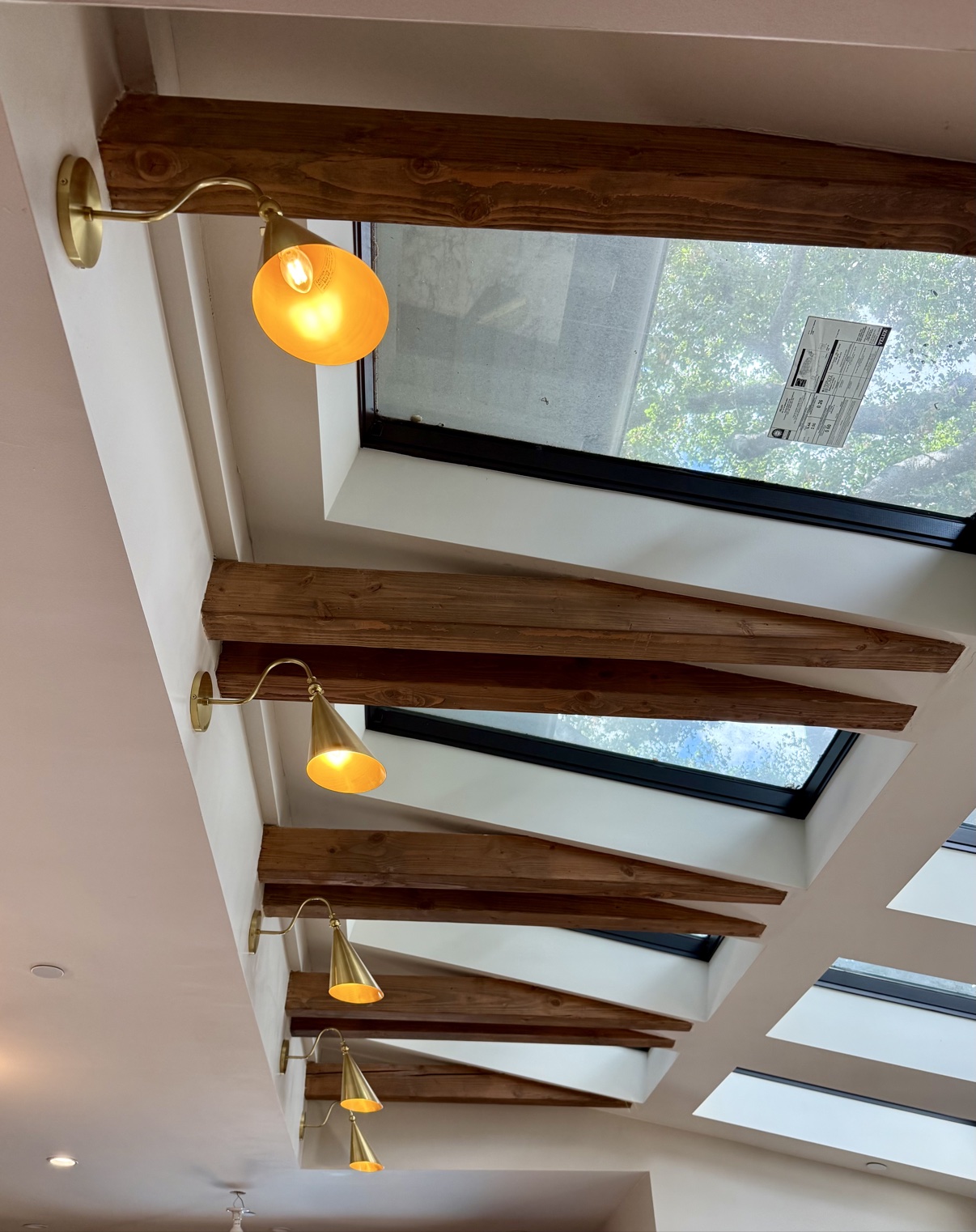 Beamed ceiling with skylights